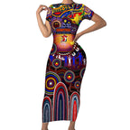 Personalised NAIDOC Week 2025 Roosters Football Short Sleeve Bodycon Dress Aboriginal Dot Painting
