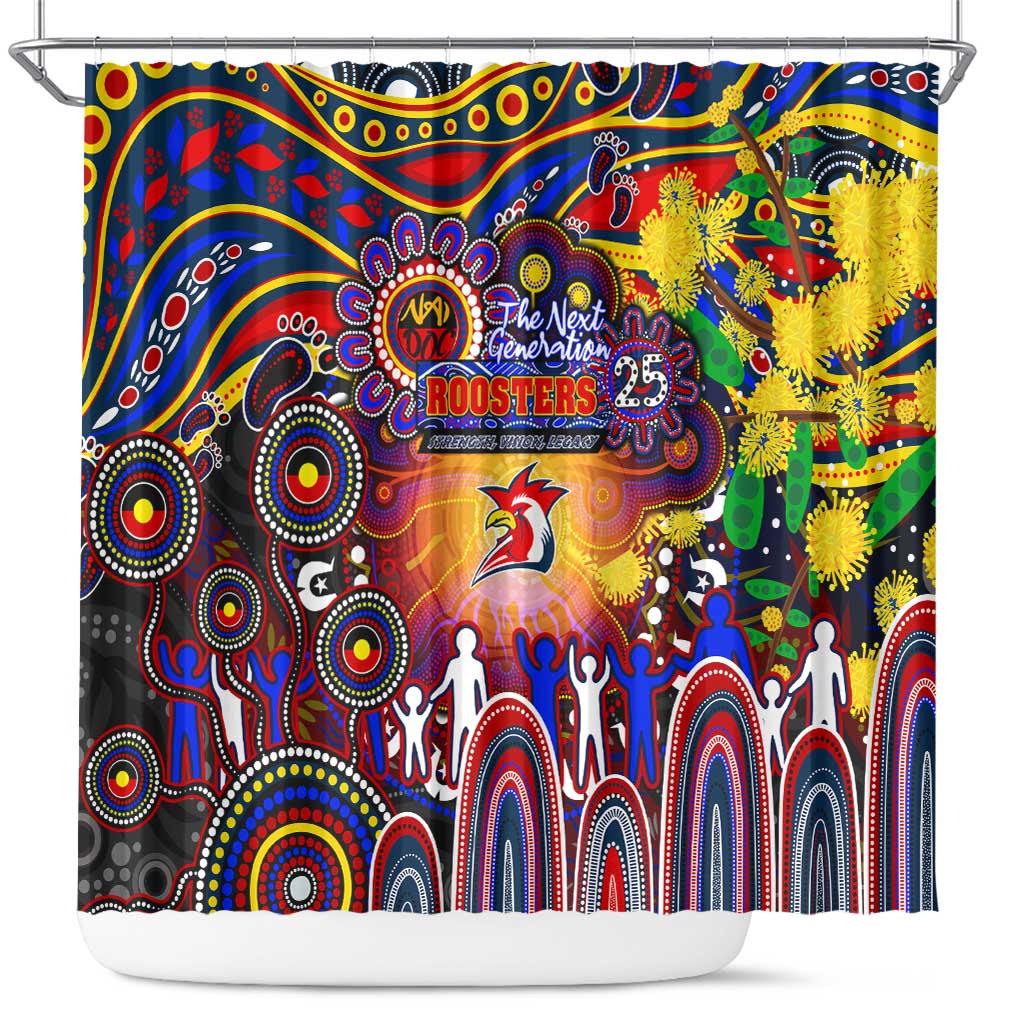 NAIDOC Week 2025 Roosters Football Shower Curtain Aboriginal Dot Painting