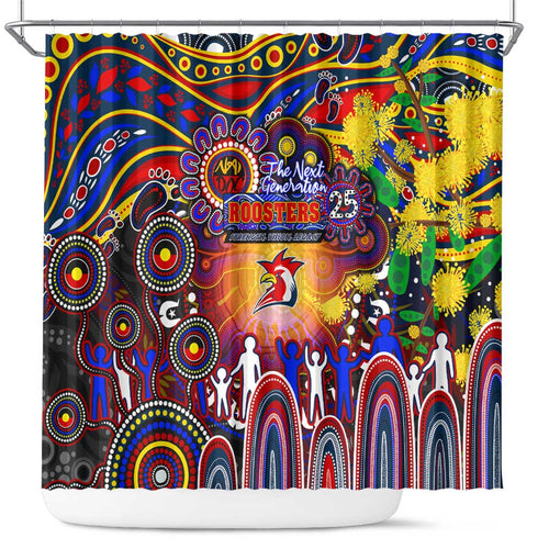 NAIDOC Week 2025 Roosters Football Shower Curtain Aboriginal Dot Painting