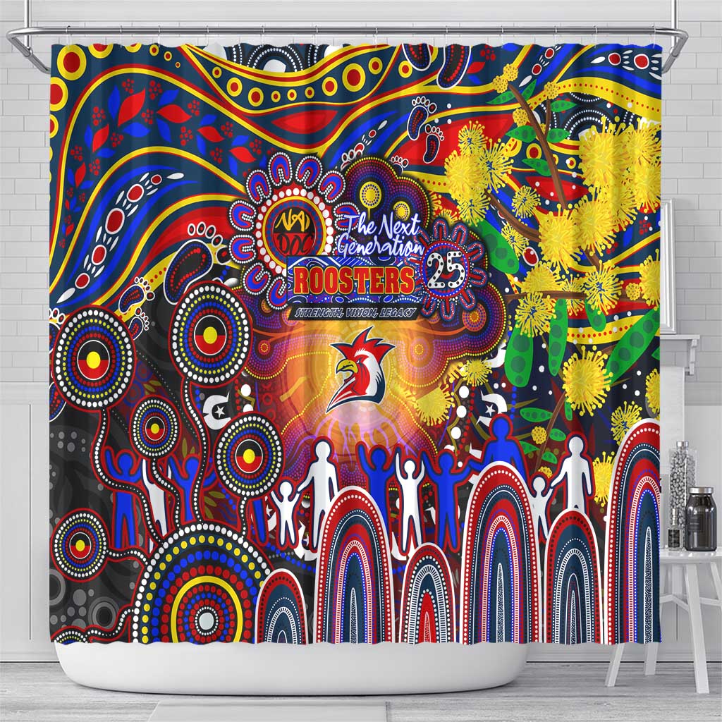 NAIDOC Week 2025 Roosters Football Shower Curtain Aboriginal Dot Painting
