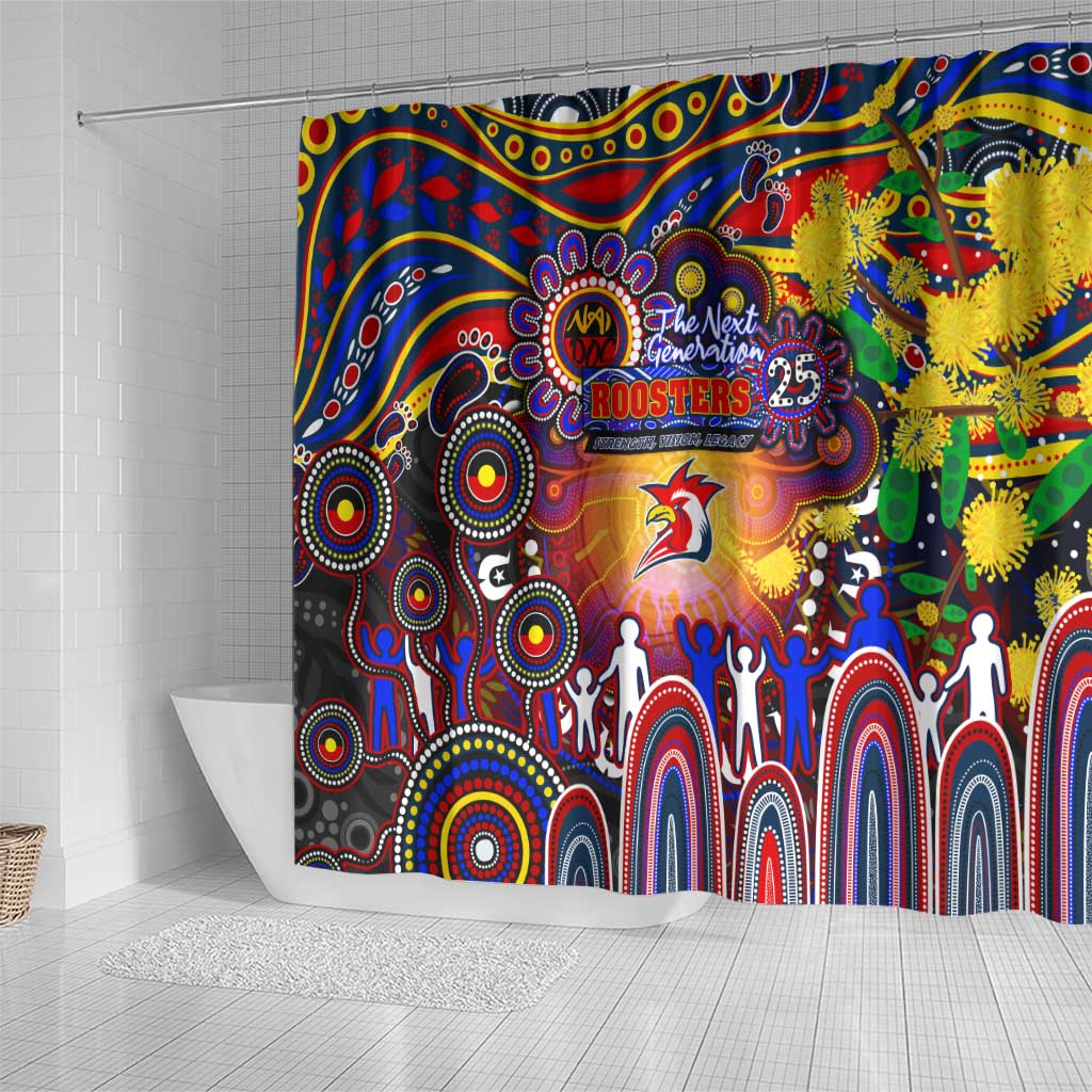 NAIDOC Week 2025 Roosters Football Shower Curtain Aboriginal Dot Painting