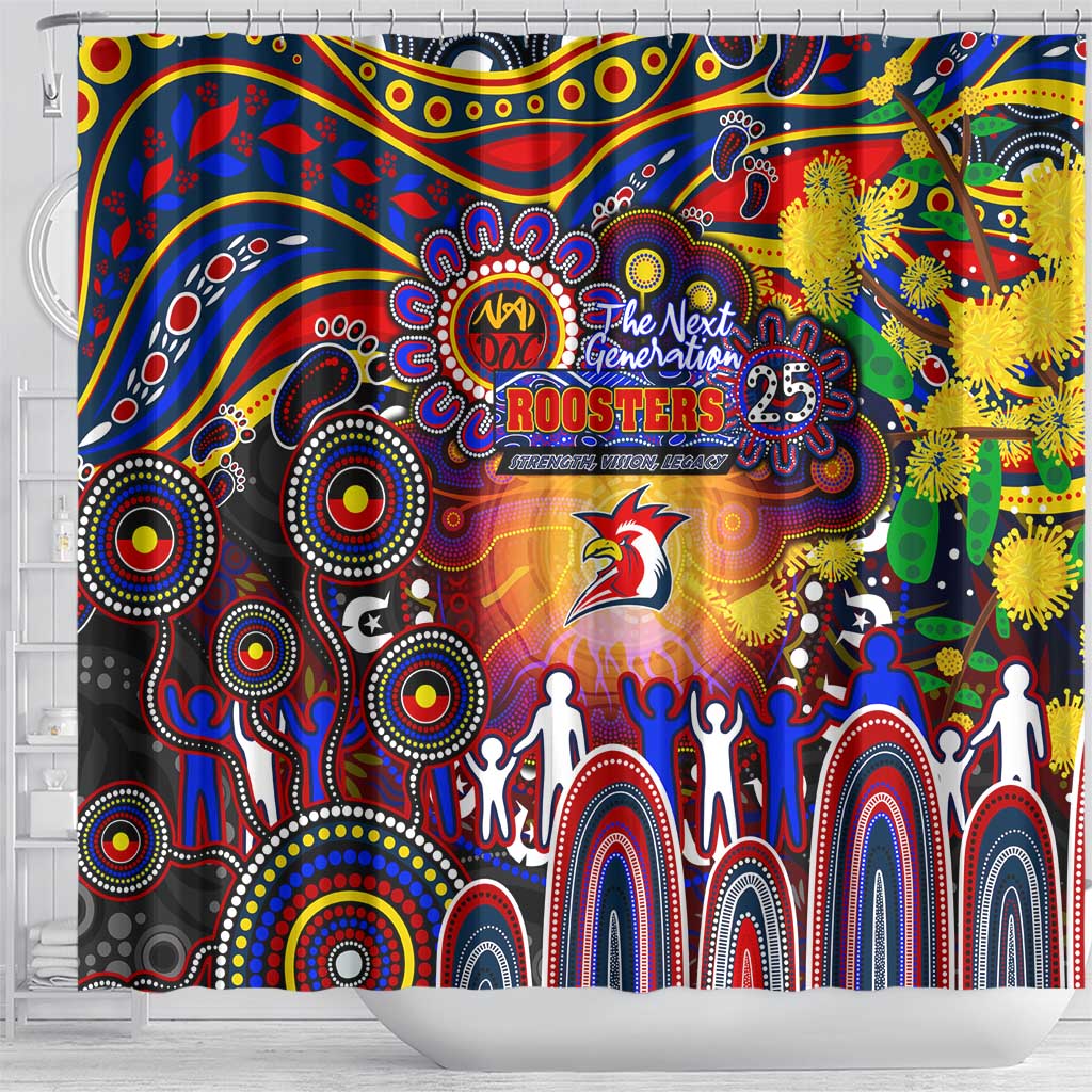 NAIDOC Week 2025 Roosters Football Shower Curtain Aboriginal Dot Painting