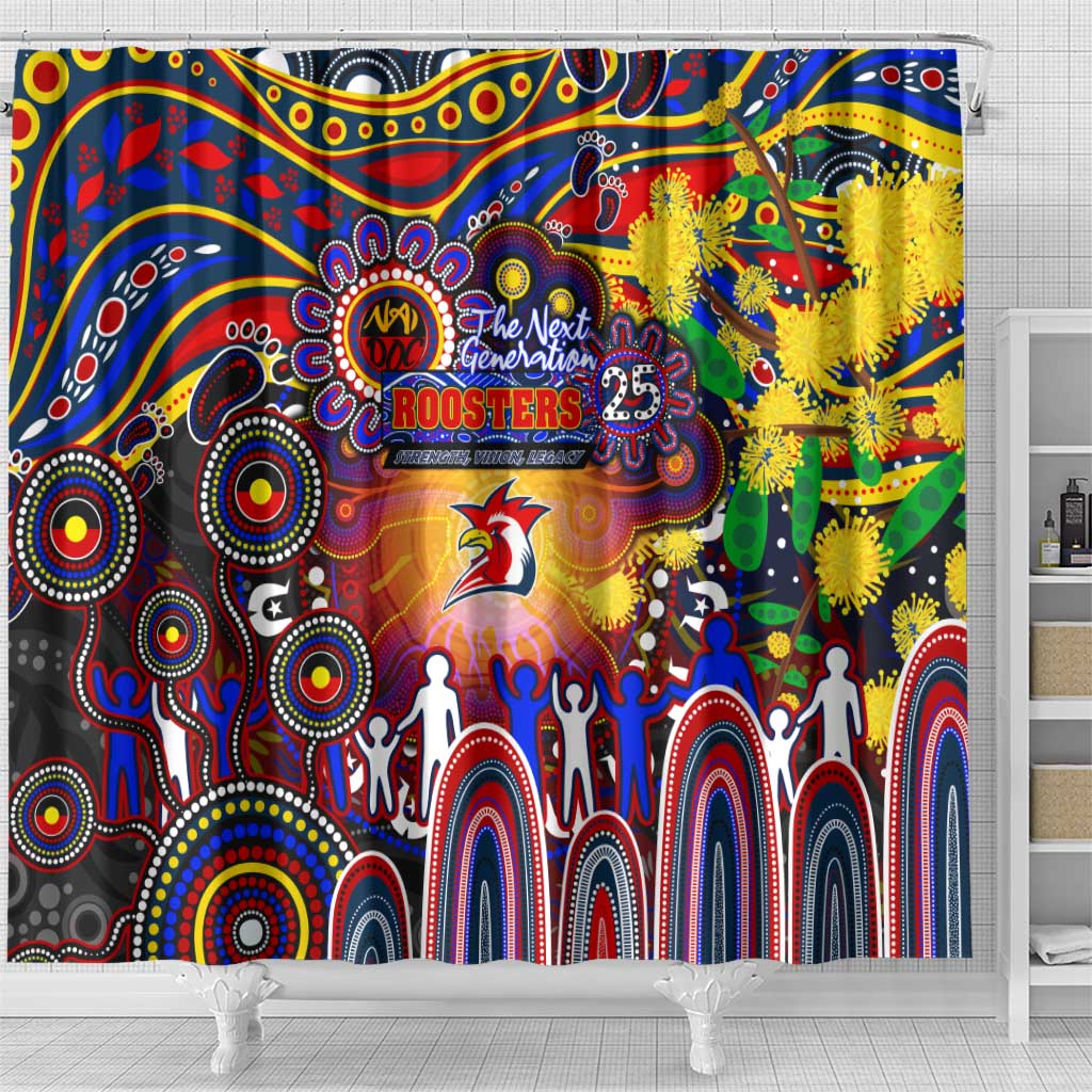 NAIDOC Week 2025 Roosters Football Shower Curtain Aboriginal Dot Painting