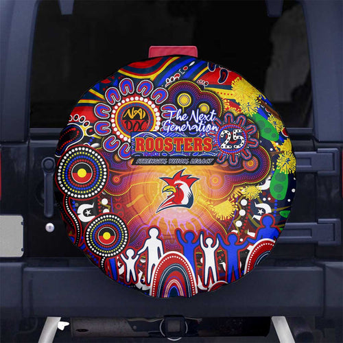 NAIDOC Week 2025 Roosters Football Spare Tire Cover Aboriginal Dot Painting
