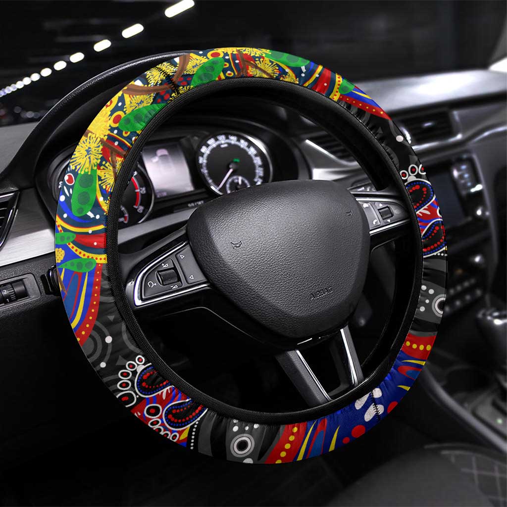 NAIDOC Week 2025 Roosters Football Steering Wheel Cover Aboriginal Dot Painting