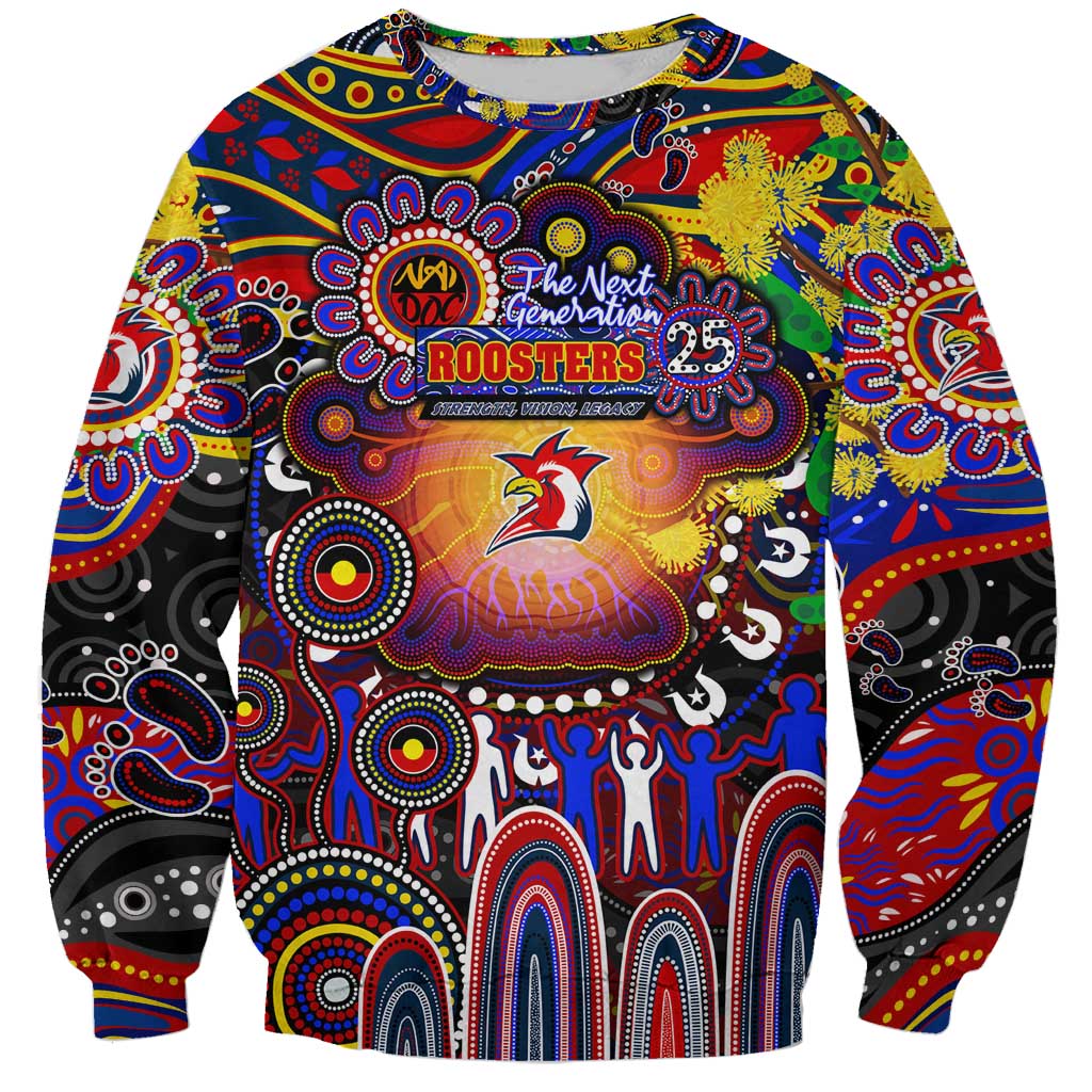 Personalised NAIDOC Week 2025 Roosters Football Sweatshirt Aboriginal Dot Painting