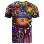 Personalised NAIDOC Week 2025 Roosters Football T Shirt Aboriginal Dot Painting