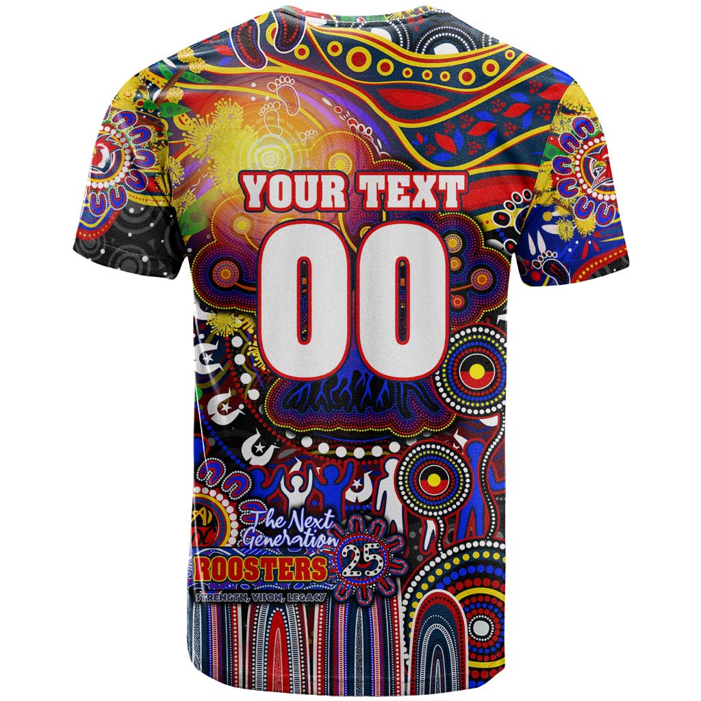 Personalised NAIDOC Week 2025 Roosters Football T Shirt Aboriginal Dot Painting