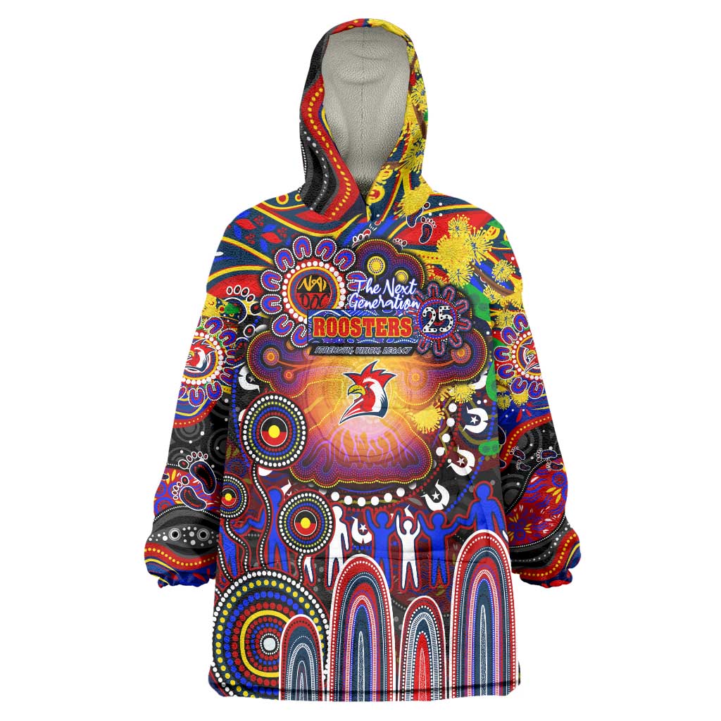 Personalised NAIDOC Week 2025 Roosters Football Wearable Blanket Hoodie Aboriginal Dot Painting