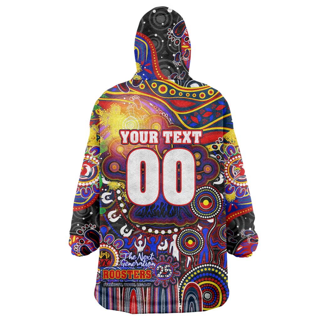 Personalised NAIDOC Week 2025 Roosters Football Wearable Blanket Hoodie Aboriginal Dot Painting