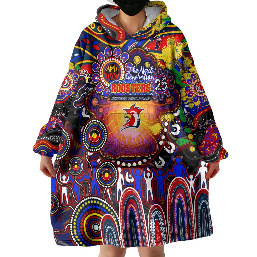 Personalised NAIDOC Week 2025 Roosters Football Wearable Blanket Hoodie Aboriginal Dot Painting