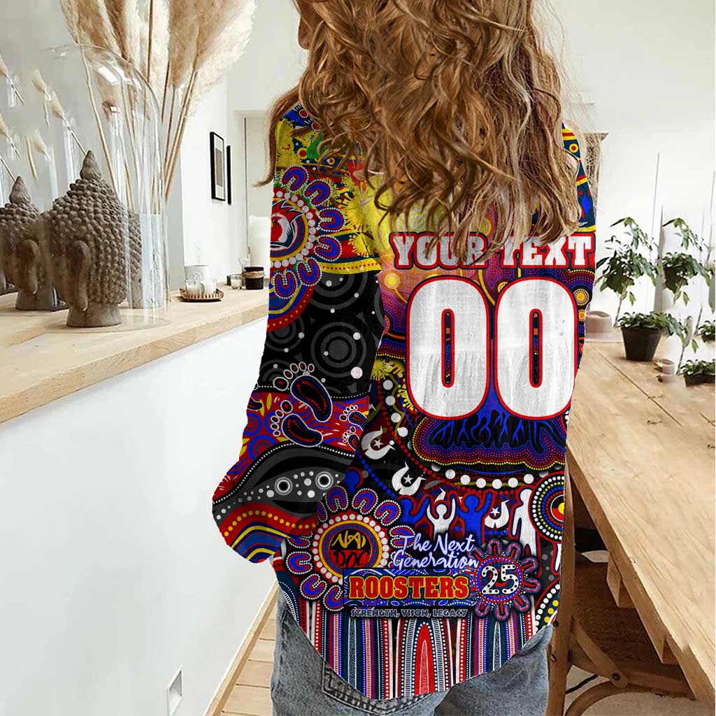 Personalised NAIDOC Week 2025 Roosters Football Women Casual Shirt Aboriginal Dot Painting