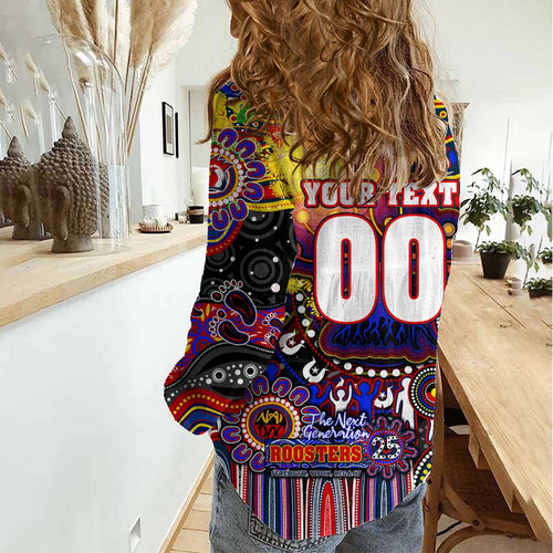 Personalised NAIDOC Week 2025 Roosters Football Women Casual Shirt Aboriginal Dot Painting