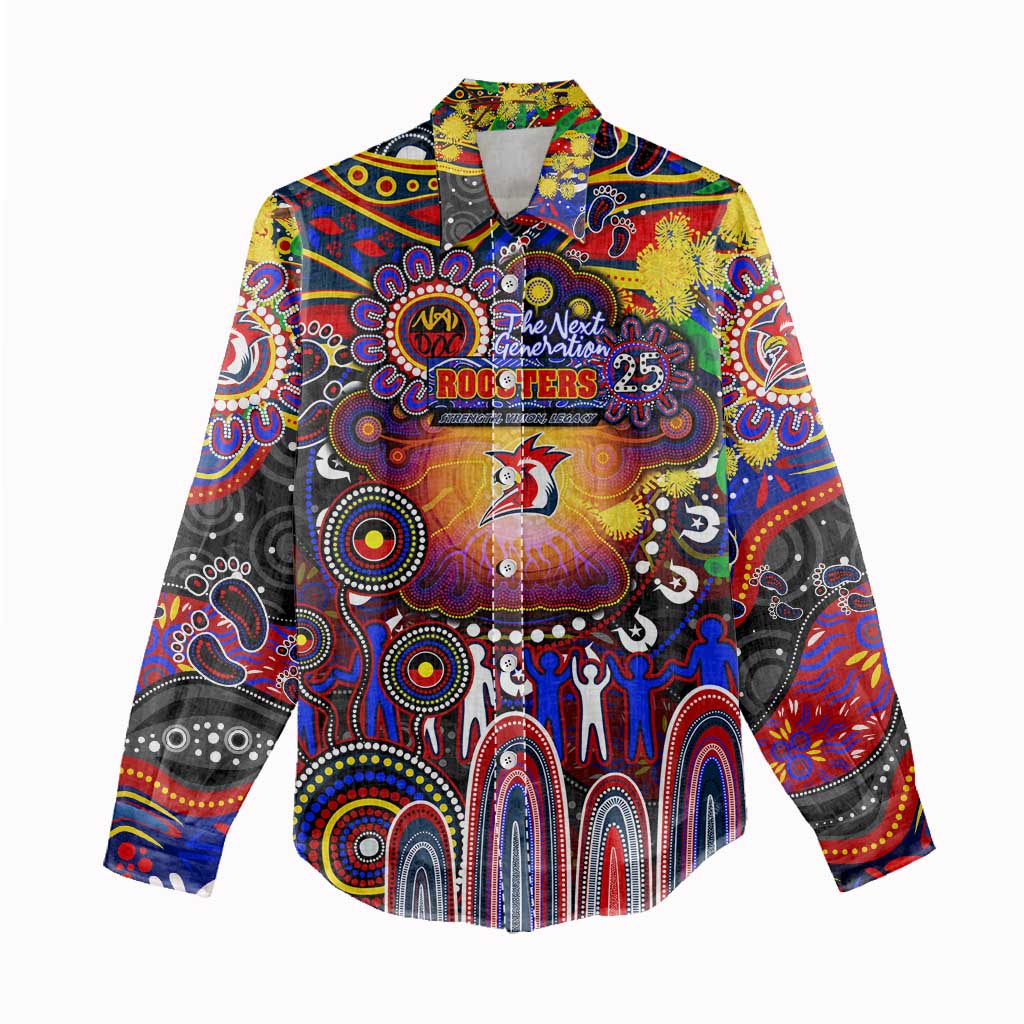 Personalised NAIDOC Week 2025 Roosters Football Women Casual Shirt Aboriginal Dot Painting