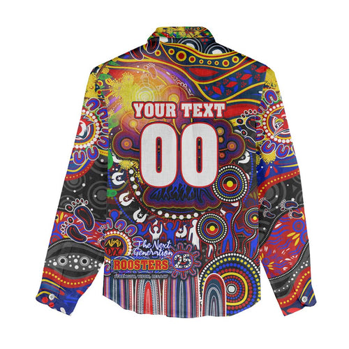 Personalised NAIDOC Week 2025 Roosters Football Women Casual Shirt Aboriginal Dot Painting