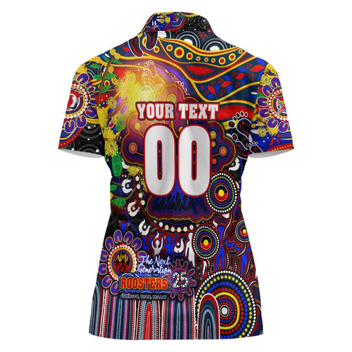 Personalised NAIDOC Week 2025 Roosters Football Women Polo Shirt Aboriginal Dot Painting