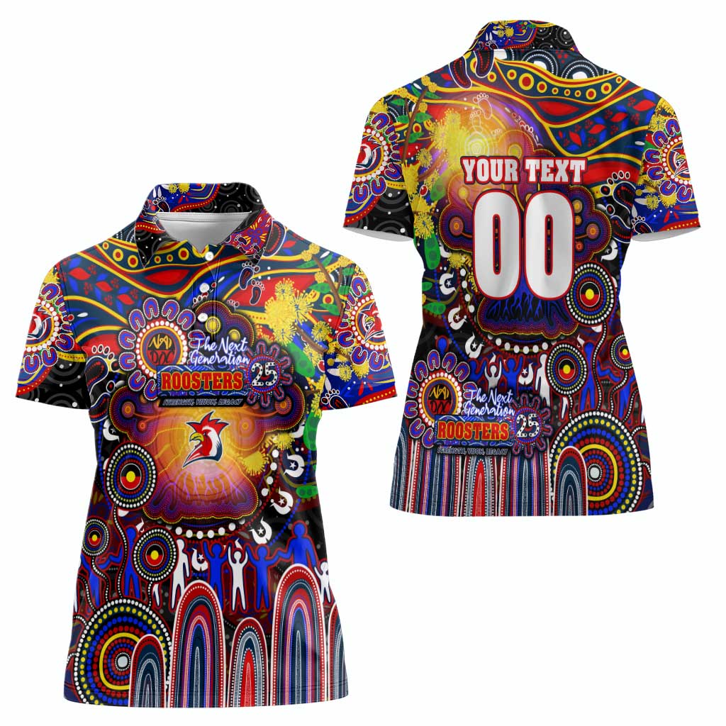 Personalised NAIDOC Week 2025 Roosters Football Women Polo Shirt Aboriginal Dot Painting