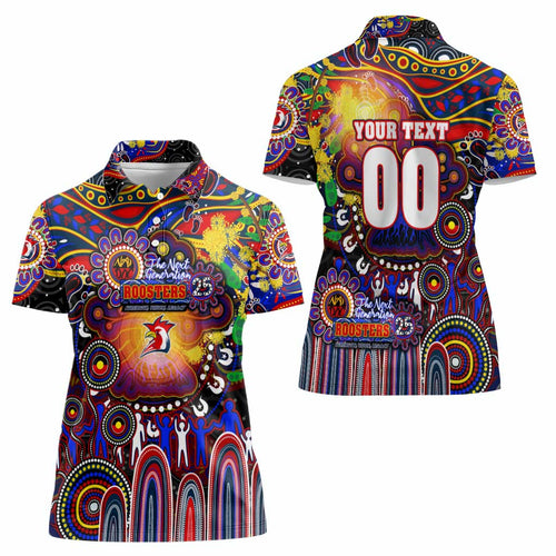 Personalised NAIDOC Week 2025 Roosters Football Women Polo Shirt Aboriginal Dot Painting