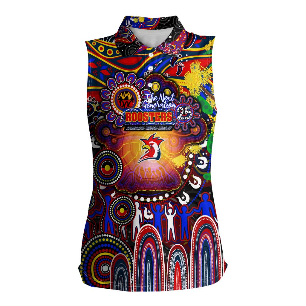 Personalised NAIDOC Week 2025 Roosters Football Women Sleeveless Polo Shirt Aboriginal Dot Painting