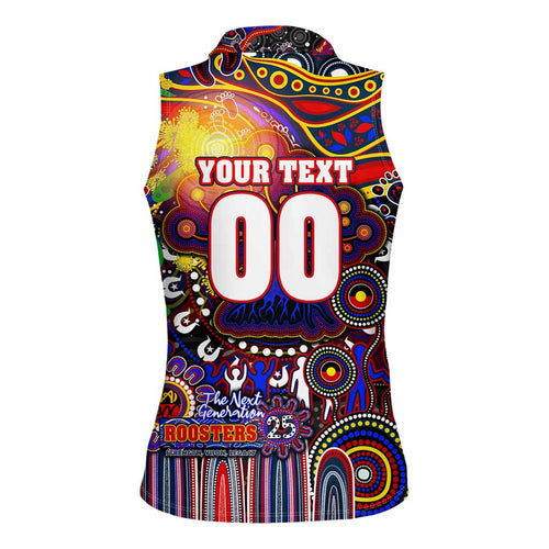 Personalised NAIDOC Week 2025 Roosters Football Women Sleeveless Polo Shirt Aboriginal Dot Painting