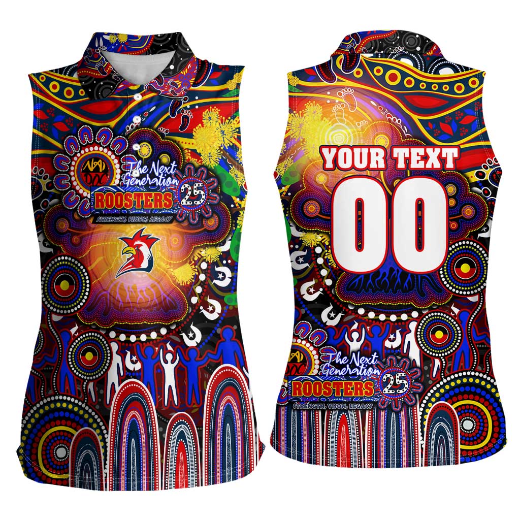 Personalised NAIDOC Week 2025 Roosters Football Women Sleeveless Polo Shirt Aboriginal Dot Painting