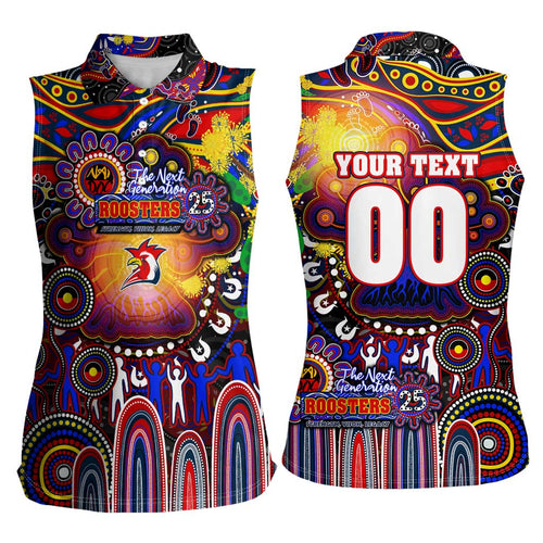 Personalised NAIDOC Week 2025 Roosters Football Women Sleeveless Polo Shirt Aboriginal Dot Painting