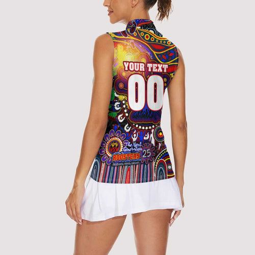 Personalised NAIDOC Week 2025 Roosters Football Women Sleeveless Polo Shirt Aboriginal Dot Painting