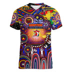 Personalised NAIDOC Week 2025 Roosters Football Women V-Neck T-Shirt Aboriginal Dot Painting
