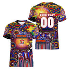 Personalised NAIDOC Week 2025 Roosters Football Women V-Neck T-Shirt Aboriginal Dot Painting
