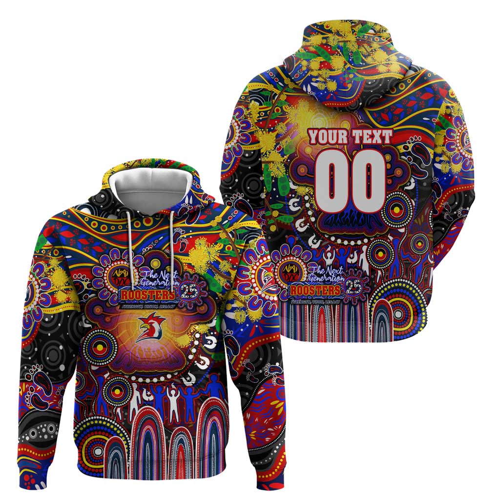 Personalised NAIDOC Week 2025 Roosters Football Zip Hoodie Aboriginal Dot Painting