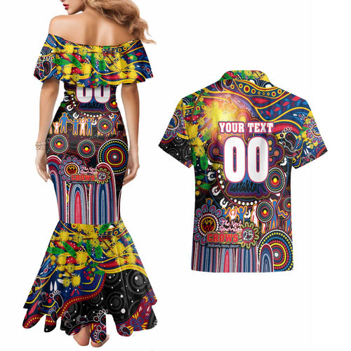Personalised NAIDOC Week 2025 Crows Football Couples Matching Mermaid Dress and Hawaiian Shirt Aboriginal Dot Painting