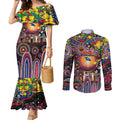 Personalised NAIDOC Week 2025 Crows Football Couples Matching Mermaid Dress and Long Sleeve Button Shirt Aboriginal Dot Painting