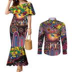 Personalised NAIDOC Week 2025 Crows Football Couples Matching Mermaid Dress and Long Sleeve Button Shirt Aboriginal Dot Painting