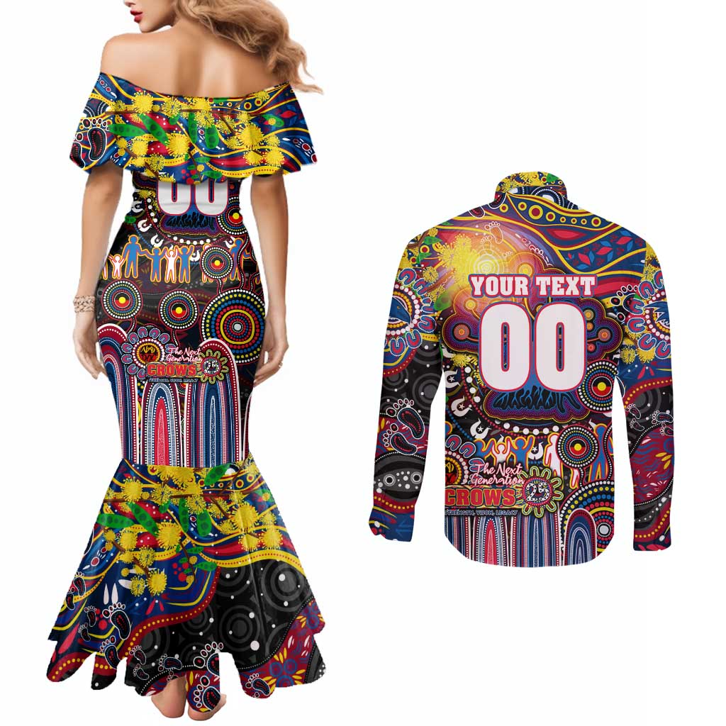 Personalised NAIDOC Week 2025 Crows Football Couples Matching Mermaid Dress and Long Sleeve Button Shirt Aboriginal Dot Painting