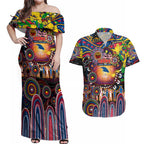 Personalised NAIDOC Week 2025 Crows Football Couples Matching Off Shoulder Maxi Dress and Hawaiian Shirt Aboriginal Dot Painting
