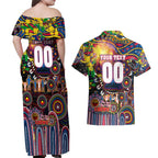 Personalised NAIDOC Week 2025 Crows Football Couples Matching Off Shoulder Maxi Dress and Hawaiian Shirt Aboriginal Dot Painting