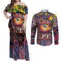 Personalised NAIDOC Week 2025 Crows Football Couples Matching Off Shoulder Maxi Dress and Long Sleeve Button Shirt Aboriginal Dot Painting