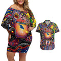 Personalised NAIDOC Week 2025 Crows Football Couples Matching Off Shoulder Short Dress and Hawaiian Shirt Aboriginal Dot Painting
