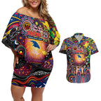 Personalised NAIDOC Week 2025 Crows Football Couples Matching Off Shoulder Short Dress and Hawaiian Shirt Aboriginal Dot Painting