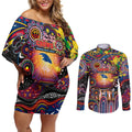Personalised NAIDOC Week 2025 Crows Football Couples Matching Off Shoulder Short Dress and Long Sleeve Button Shirt Aboriginal Dot Painting