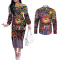 Personalised NAIDOC Week 2025 Crows Football Couples Matching Off The Shoulder Long Sleeve Dress and Long Sleeve Button Shirt Aboriginal Dot Painting