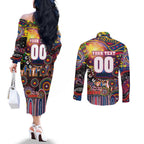 Personalised NAIDOC Week 2025 Crows Football Couples Matching Off The Shoulder Long Sleeve Dress and Long Sleeve Button Shirt Aboriginal Dot Painting