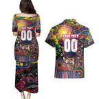Personalised NAIDOC Week 2025 Crows Football Couples Matching Puletasi and Hawaiian Shirt Aboriginal Dot Painting