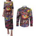 Personalised NAIDOC Week 2025 Crows Football Couples Matching Puletasi and Long Sleeve Button Shirt Aboriginal Dot Painting