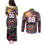 Personalised NAIDOC Week 2025 Crows Football Couples Matching Puletasi and Long Sleeve Button Shirt Aboriginal Dot Painting
