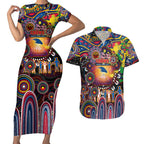 Personalised NAIDOC Week 2025 Crows Football Couples Matching Short Sleeve Bodycon Dress and Hawaiian Shirt Aboriginal Dot Painting