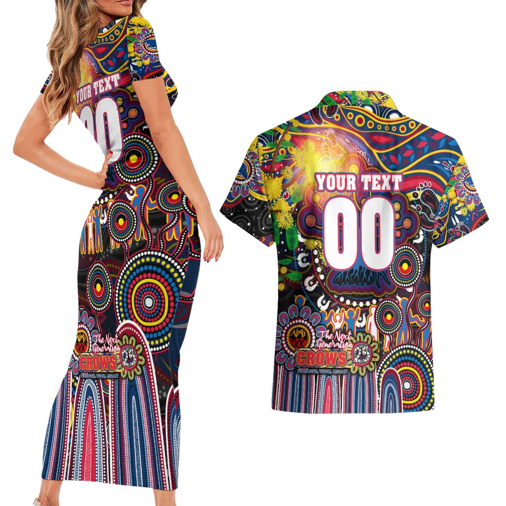 Personalised NAIDOC Week 2025 Crows Football Couples Matching Short Sleeve Bodycon Dress and Hawaiian Shirt Aboriginal Dot Painting