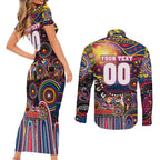 Personalised NAIDOC Week 2025 Crows Football Couples Matching Short Sleeve Bodycon Dress and Long Sleeve Button Shirt Aboriginal Dot Painting