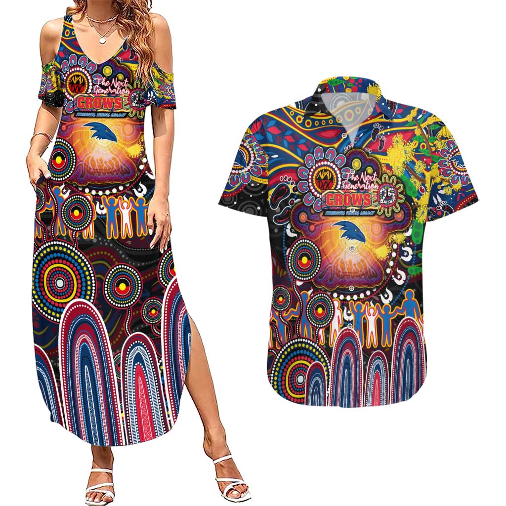 Personalised NAIDOC Week 2025 Crows Football Couples Matching Summer Maxi Dress and Hawaiian Shirt Aboriginal Dot Painting