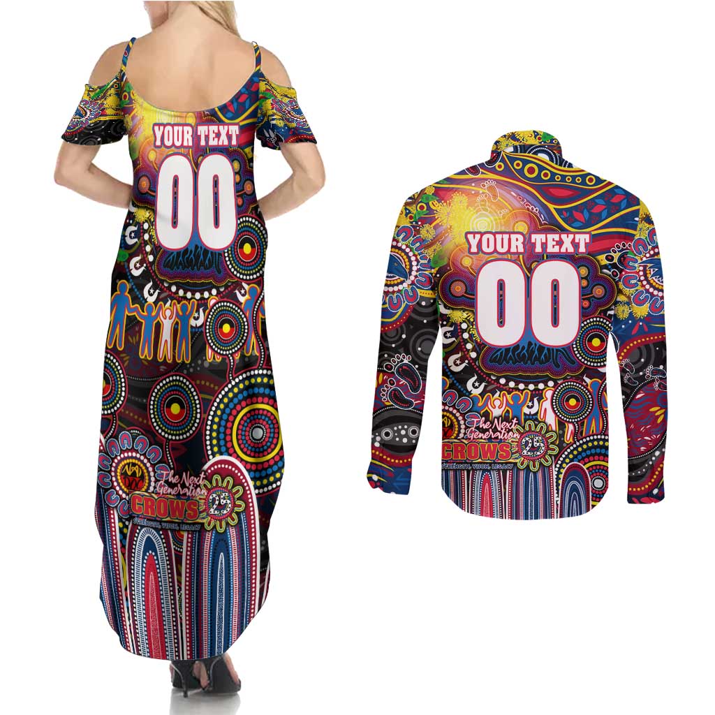 Personalised NAIDOC Week 2025 Crows Football Couples Matching Summer Maxi Dress and Long Sleeve Button Shirt Aboriginal Dot Painting